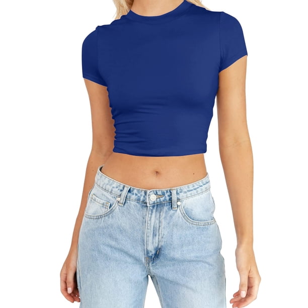 Blue Womens Tops Womens Fashion Summer Short Sleeve Cute Crop Tops