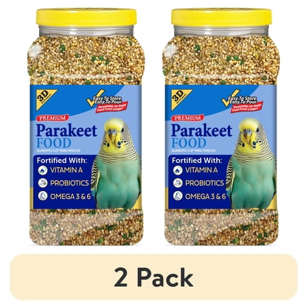 (2 pack) 3-D Pet Products Premium Parakeet Bird Food, with Probiotics, 5 lb. Jar, for Daily Feeding