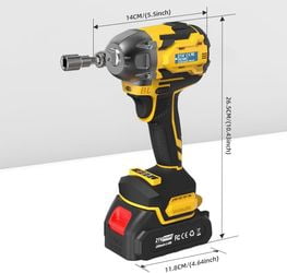 21V Cordless Impact Wrench 1/2 Inch 300Nm Brushless Motor with 2x2.0Ah Batteries, 3 Speed Settings, LED Light, 19 Accessories for Home and Auto, Yellow
