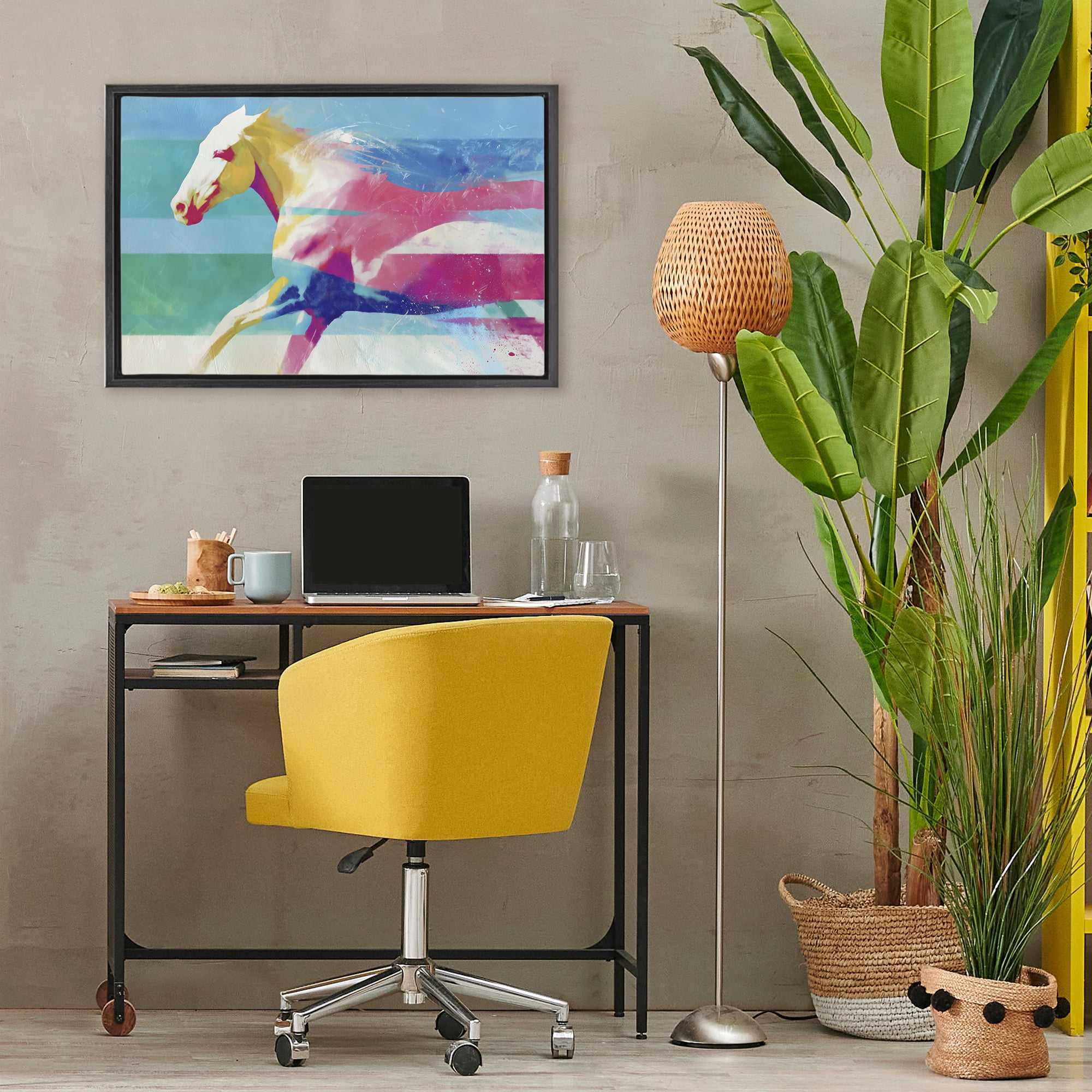 Stupell Industries Abstract Horse In Stripes Black Framed Floater Canvas Wall Art, design by Chromatic Storm Studio