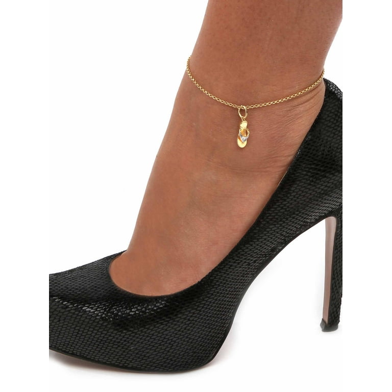 PalmBeach Jewelry Diamond Accent Flip Flop Ankle Bracelet Toe Ring in 14k Gold plated Sterling Silver