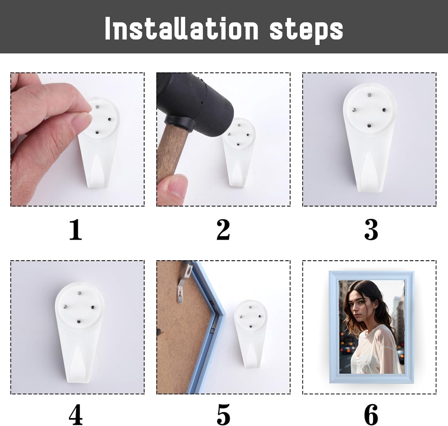 JJEAN-50 Pack Concrete Wall Hooks - Picture Hangers with Invisible Nails, Attach to Stucco, Cinder Block, Cement & More