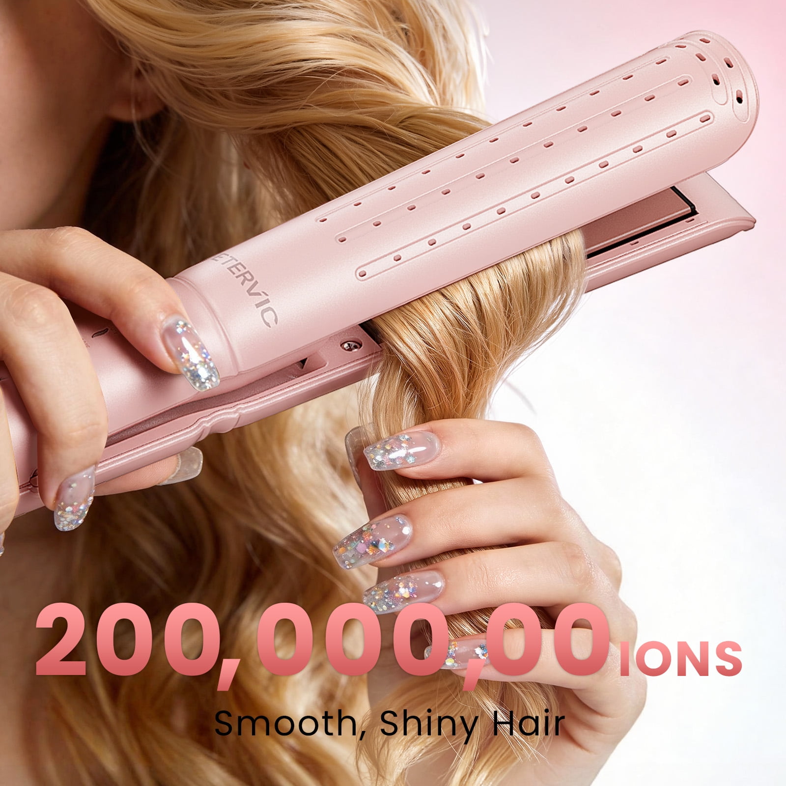 FETERVIC 2-in-1 Airflow Curling Iron Flat Iron, Hair Straightener & Curler, 1 inch Curling Wand with 20 Million Negative Ions, 4 Temp Settings, Dual Voltage for Travel