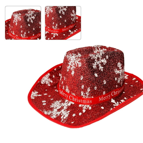 Glittering Christmas Cowboy Hat for Holiday Celebration Carnival Party Headwear Festival Accessories Cosplay Cowgirl Hat
