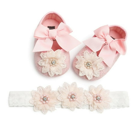 

Wisremt Baby Girl Infants Lace Flower Princess Shoes Floral Headwear Headband Photography Props Set 0-18M