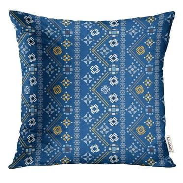 CMFUN Colorful Batik Ethnic Boho Tribal Blue Border Design Aztec Pillow Case 18x18 Inches Pillowcase