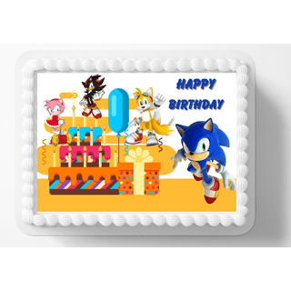 Sonic the Hedgehog Logo Sonic Yellow Blue Spiral Background Edible Cake  Topper Image