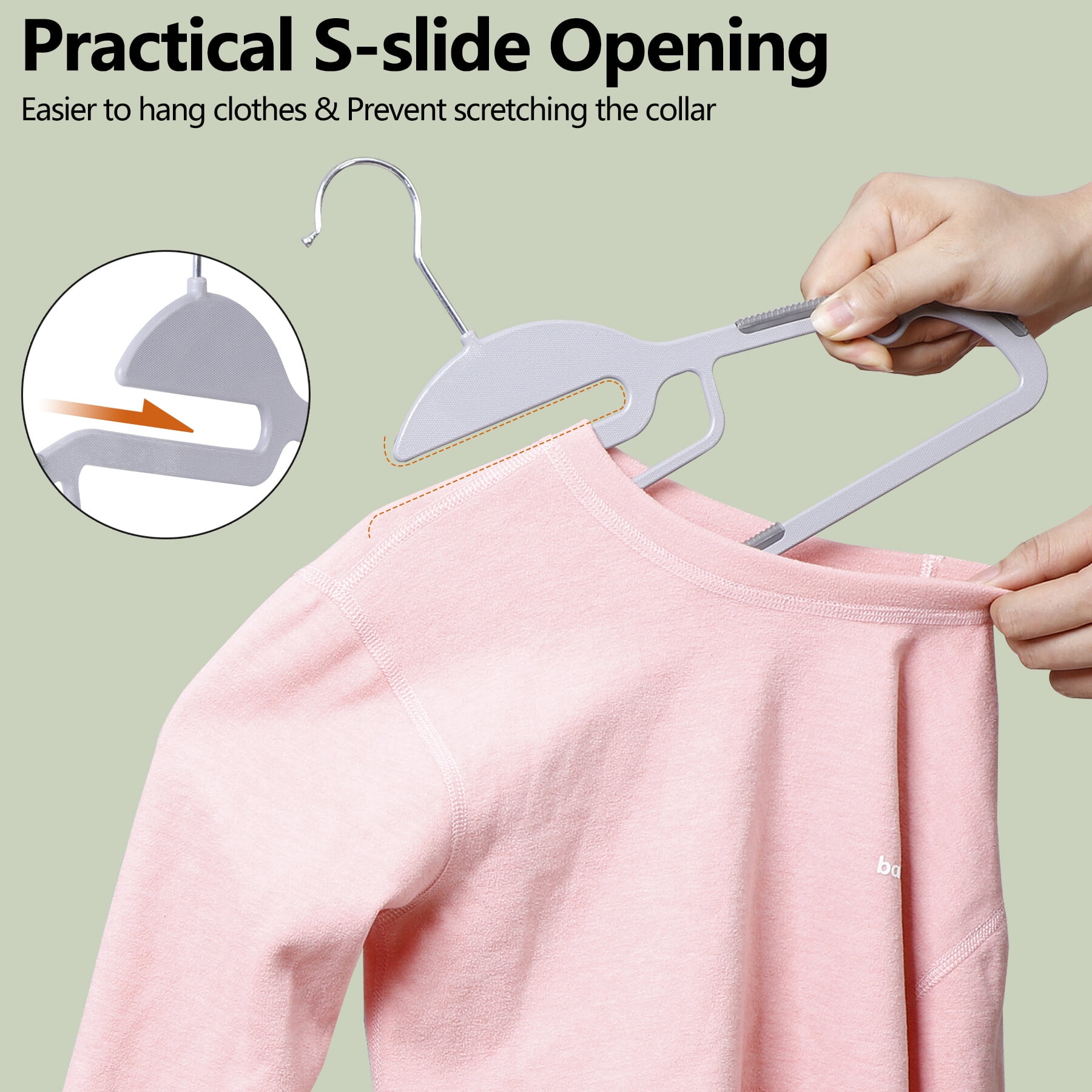 HomGarden 50 Pack Plastic Hangers Non-Slip Adult Clothes Hanger S-Shaped 360° Swivel Gray