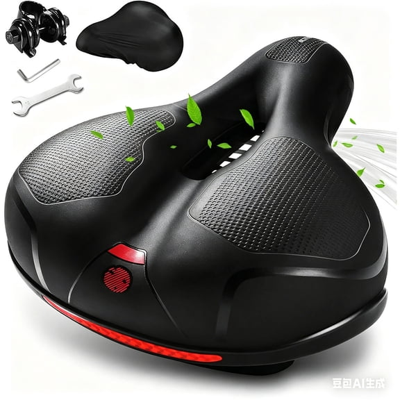 Wide Bike Seat Cushion, Comfortable Bicycle Seat for Women Men with Dual Shock Absorbing, Soft Memory Foam Padded Oversized Bicycle Saddle Fit for Exercise/Indoor/Mountain/Road Bikes