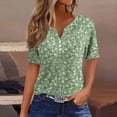 thumbnail image 2 of Floral Print Henley T-Shirt for Women, Short Sleeve V-Neck Button Top - Soft Summer Casual Tee with Slim Fit Green M, 2 of 8