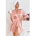 thumbnail image 3 of Ekouaer Women's Short Silk Robes Bride Bridesmaid Kimono Satin Bathrobe V Neck 3/4 Sleeve Sleepwear with Pockets, 3 of 6