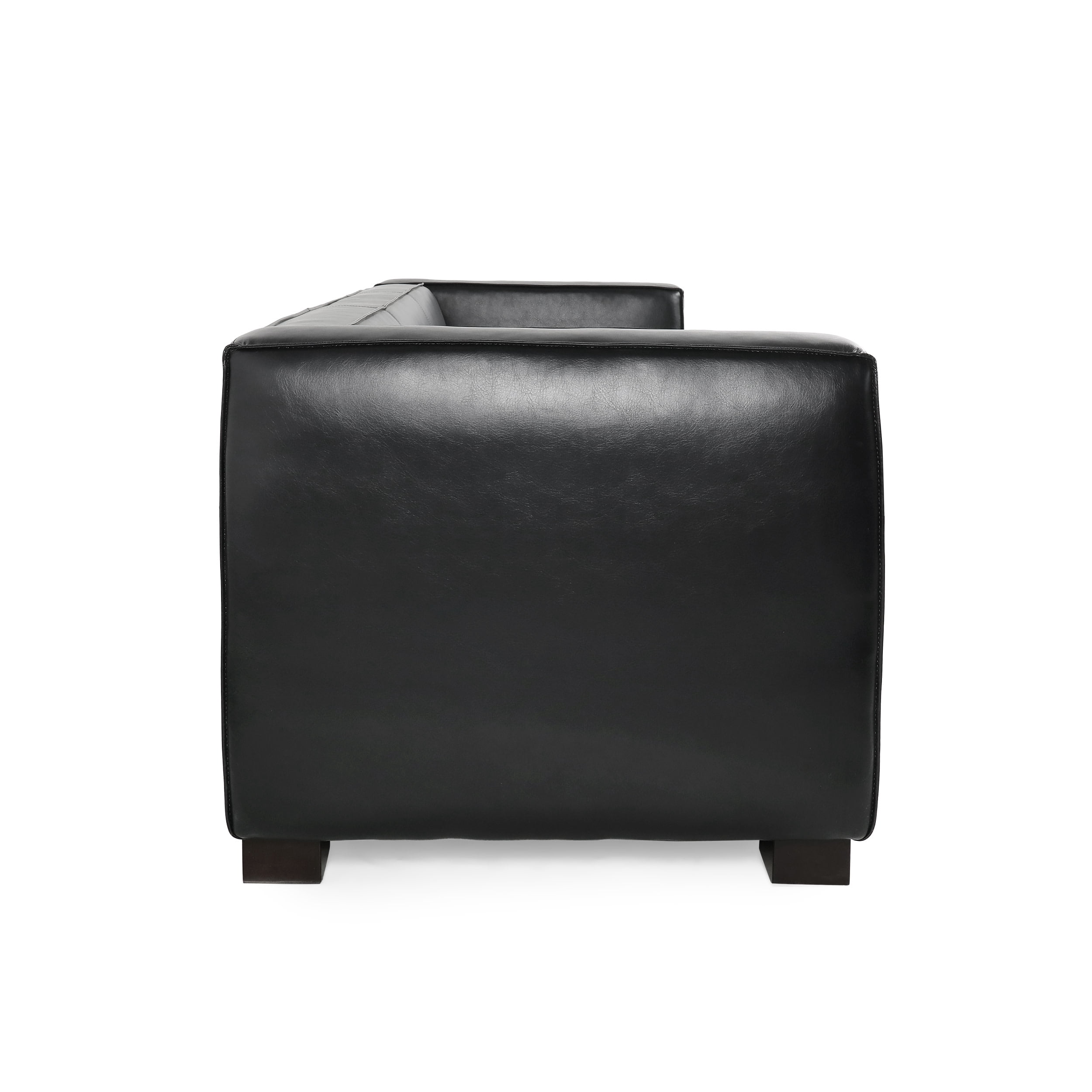 Noble House Denison Faux Leather 3 Seater Sofa, Midnight Black and Dark Walnut