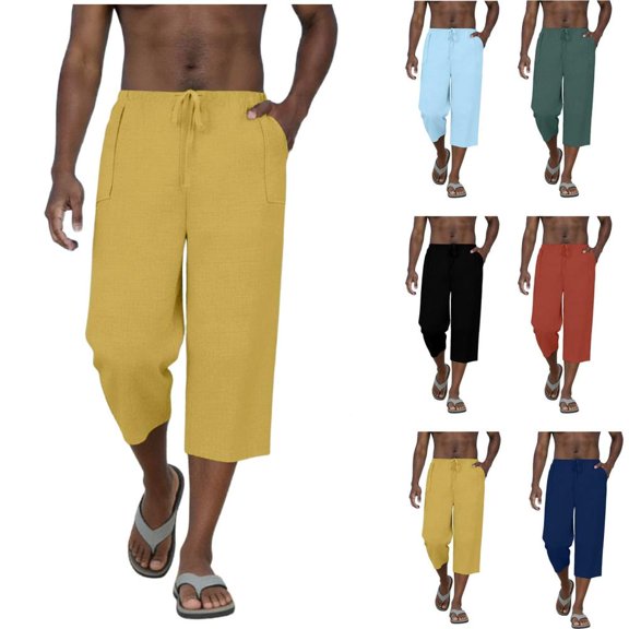 HBBIKVI Men Casual Chinos Solid Color Loose Fit Drawstring Elastic Waist Pants for Everyday Wear All Seasons