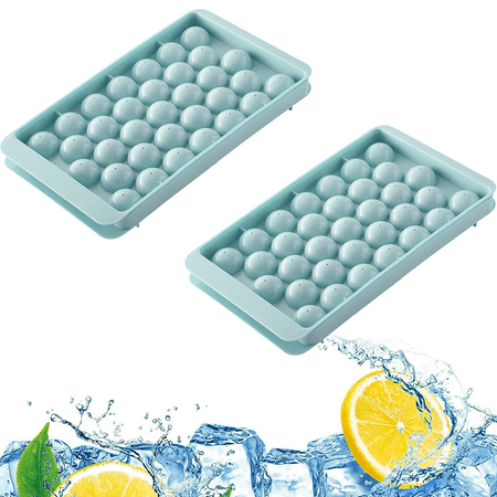

Round Ice Cube Tray with Lid & Bin Ice Ball Maker Mold for Freezer with Container Mini Circle Ice Cube Tray Blue