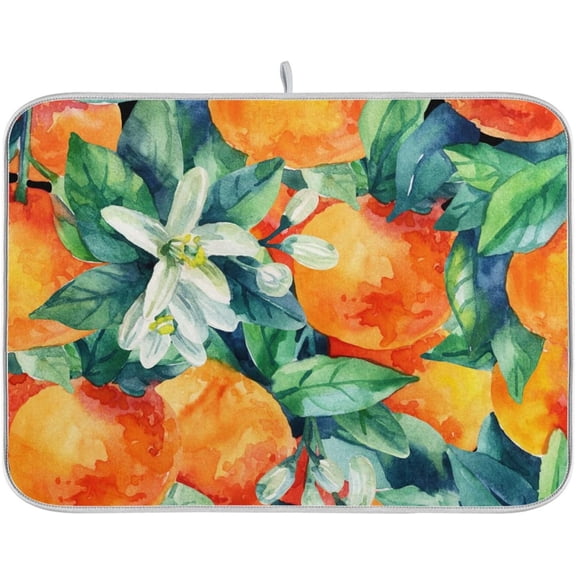 Watercolor Orange Dish Drying Mat for Kitchen Counter Absorbent Heat Resistant Microfiber Dishes Drainer Mat 18x24 in Large Dish Pad Sink Mat Protective Pad Kitchen Decor