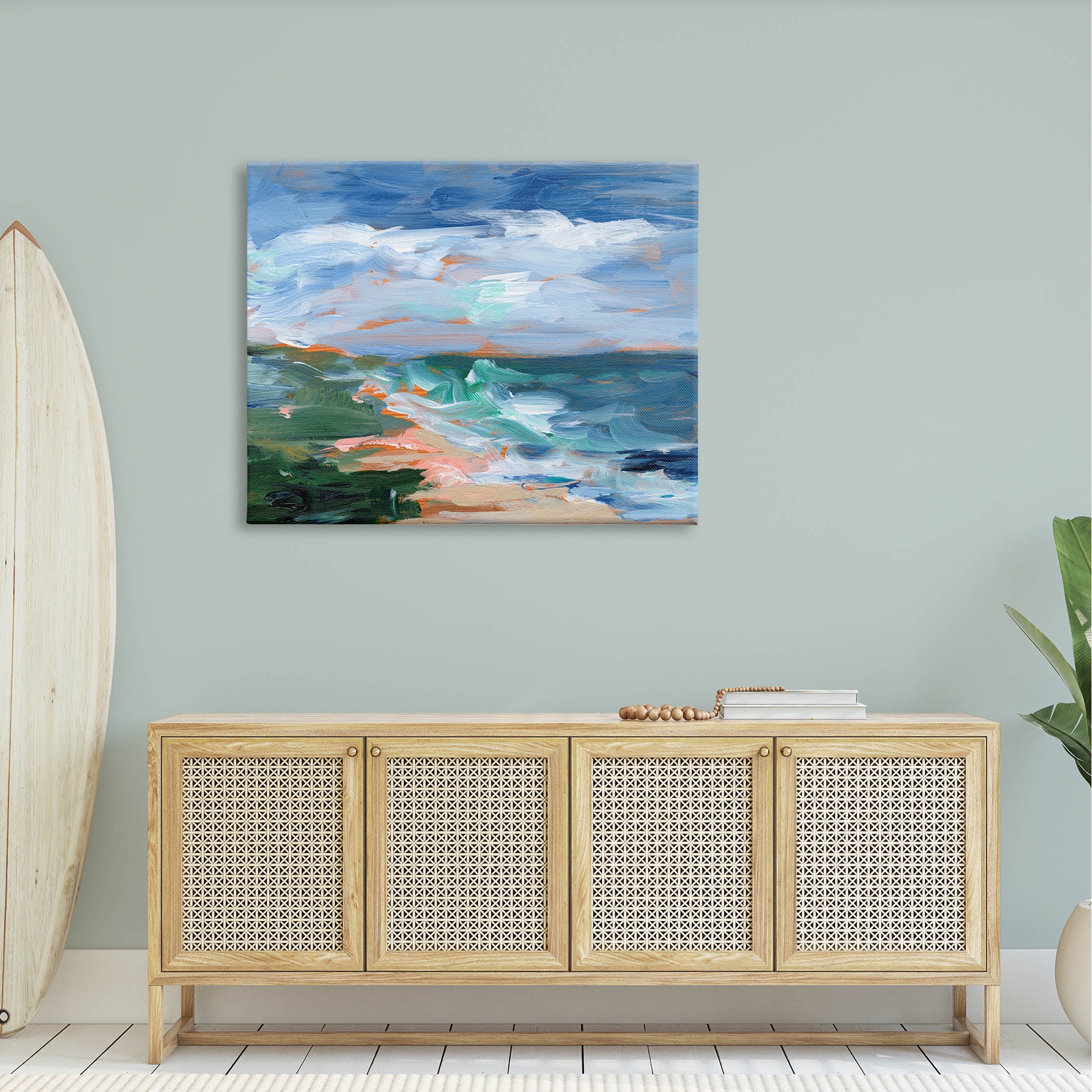 Crashing Beach Waves Abstract Scene Landscape Painting Gallery Wrapped Canvas Print Wall Art