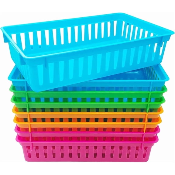 Tutuviw 8Pcs Classroom Storage Baskets Classroom Colorful Storage Bins Plastic Baskets Organizer Basket Crayon Pencil Containers Tray Mesh Bins for Home School Office