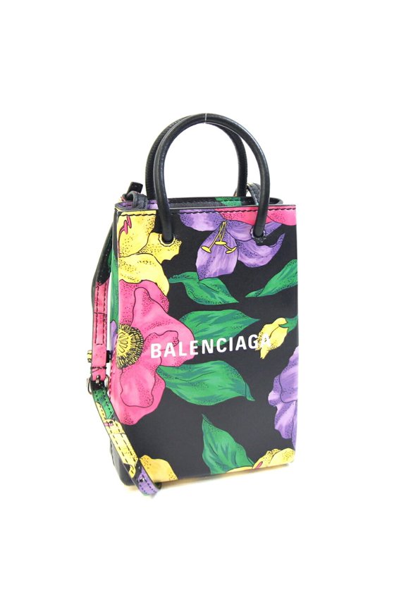 Pre-Owned Balenciaga handbag phone holder 593826 black multicolor leather pochette crossbody...