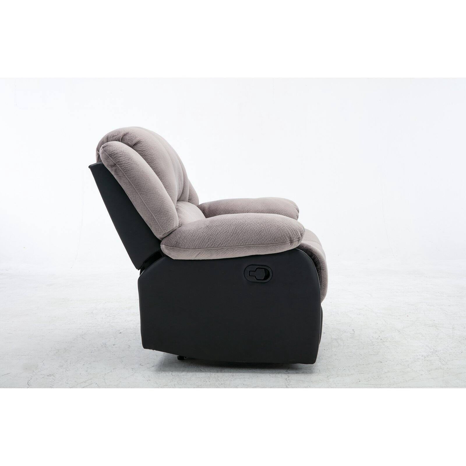 Nathaniel Home Champion Manual Single Reclining Sofa, PU Leather Upholstered Couch, Tufted Recliner, Plush Scoop Seating, for Living Room Home Theater, Beige