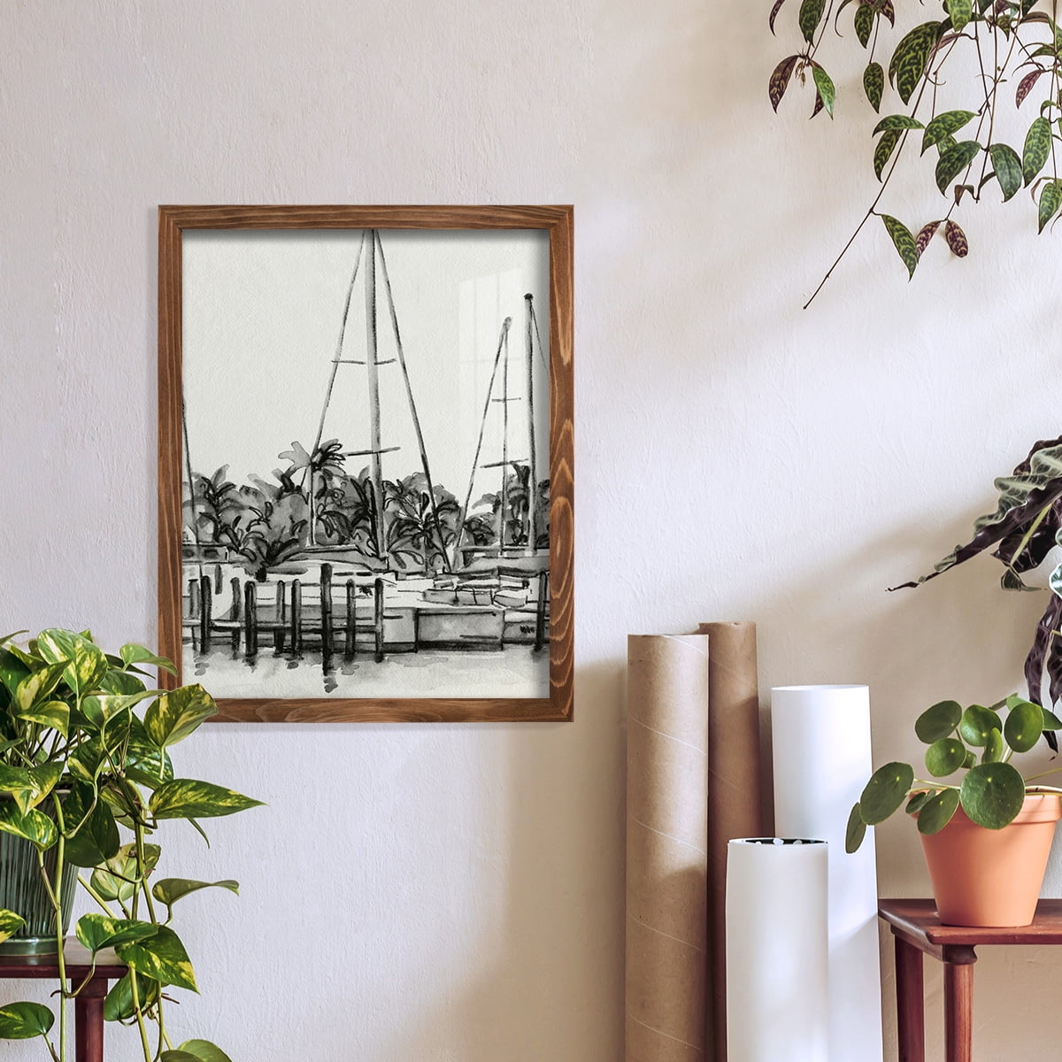 Neutral Tropics I - Framed Print w/glass - Walnut