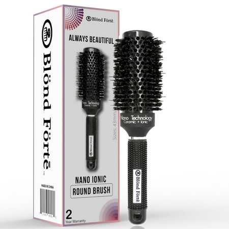Black Blowout Nano Thermic Ceramic & Ionic  Round Barrel Hair Brush with Boar Bristle (43 CM/ 1.8