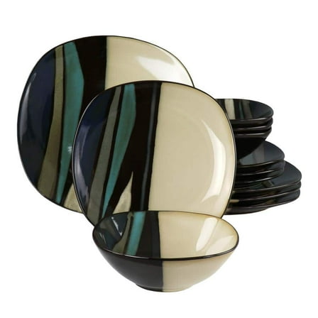 Althea Teal 12-Piece Soft Square Stoneware Dinnerware Set