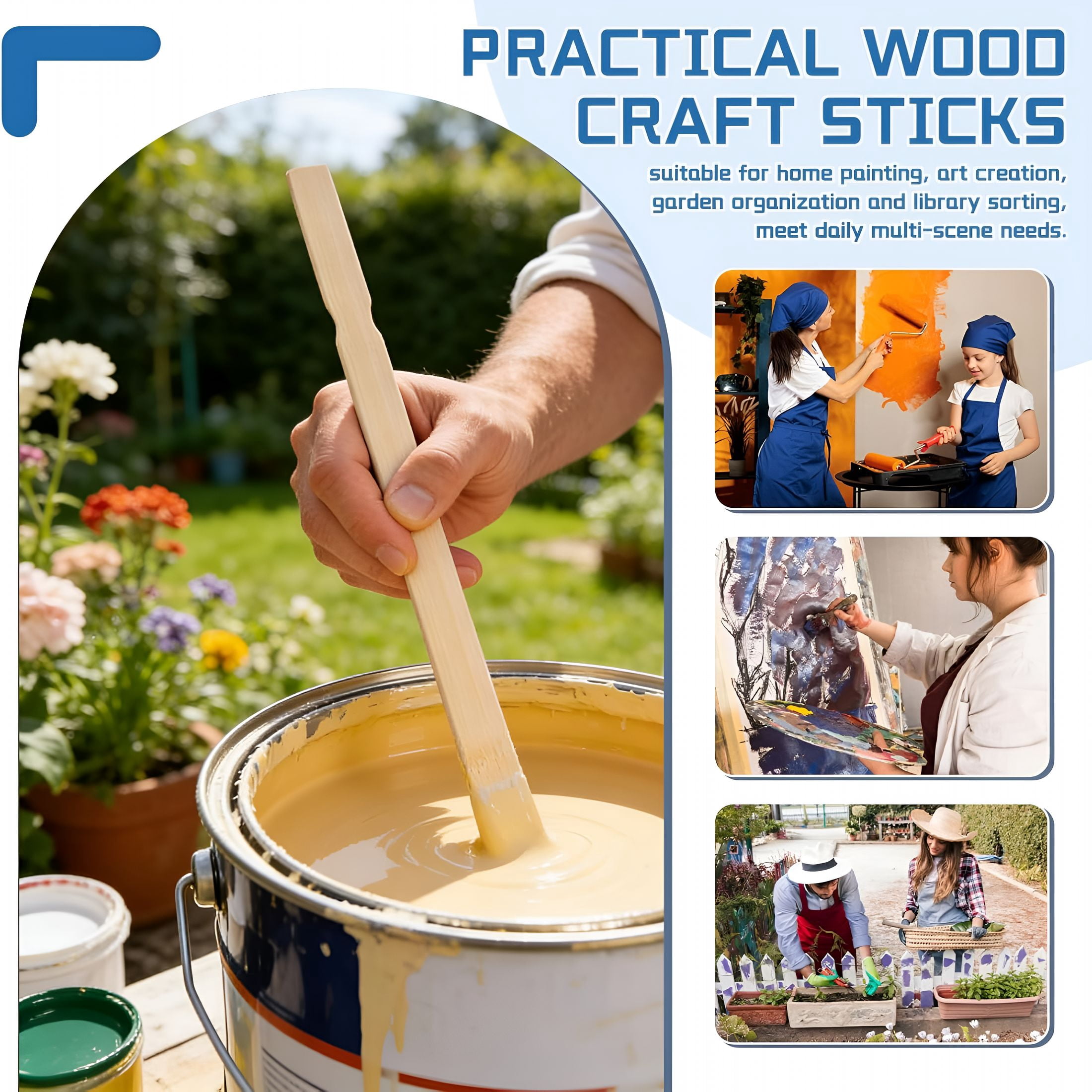 CCOCC 120 Pack 12 Inch Wooden Paint Stir Sticks-Multi-Purpose Paint Stirrers for Mixing Paint,Garden Markers,Library Labels&Craft Projects,Durable Unfinished Wood Stir Sticks
