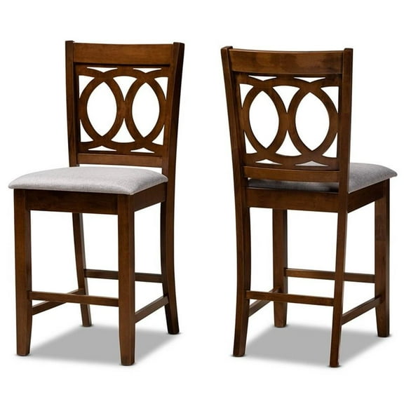Bowery Hill Gray Upholstered Walnut Finished Wood 2-Piece Pub Chair Set