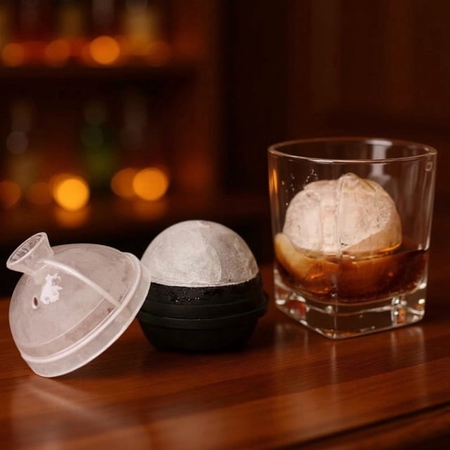 Molde redondo para hacer bolas de hielo para cócteles de whisky | Molde de silicona reutilizable con tapa | Esfera de hielo grande de fusión lenta para bebidas