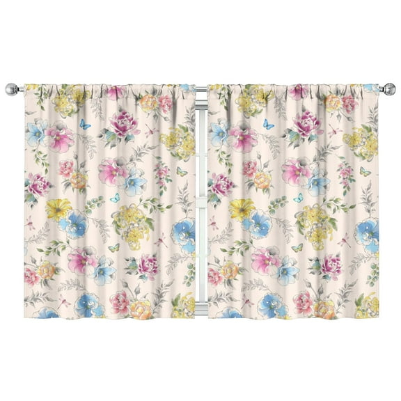 Floral Room Darkening Curtains 42x54 Inch, Rod Pocket Drapes 2 Panels for Bedroom and Cozy Living Spaces