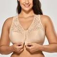 DELIMIRA Women's Plus Size Front Closure Bra, Wireless, Full Coverage, Racerback with Lace