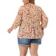 thumbnail image 4 of Blusas de mujer de talla grande Agnes Orinda, tops tipo babydoll con escote en V, mangas de linterna 3/4, camisetas florales, blusas peplum 3X en rosa oscuro, 4 of 8