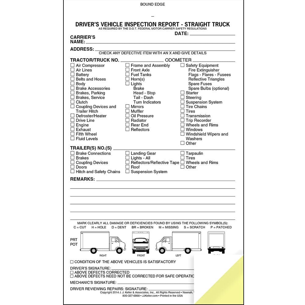 Straight Truck Detailed Driver Vehicle Inspection Report Book 10-pk. - 2-Ply Carbonless, 5.5" x 9.25", 31 Sets of Forms Per Book