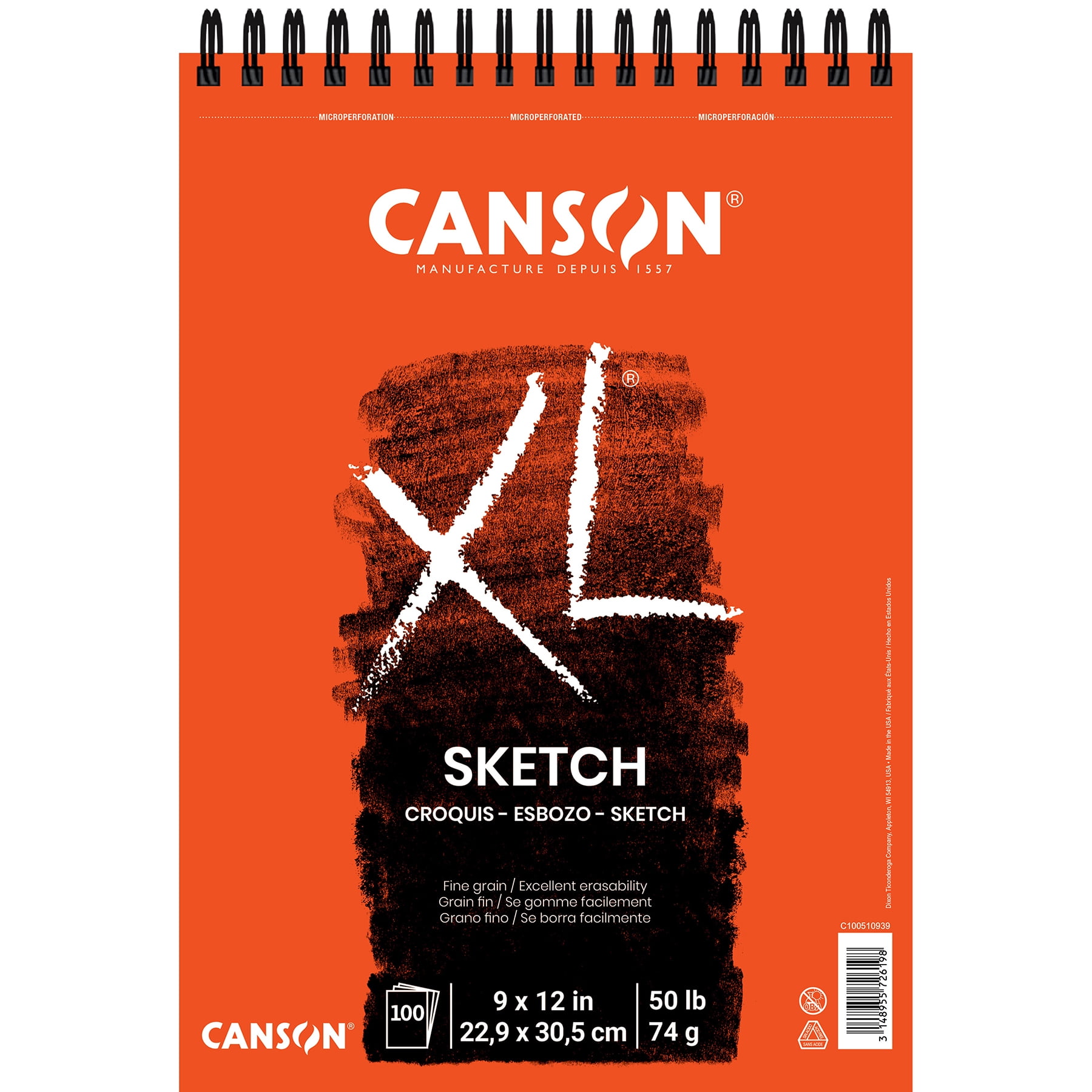 Canson XL Series Sketch Pad, Top Wire Binding, 100 Sheet, 9x12 inch, Pack of 2