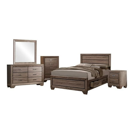 Pemberly Row 5-piece Queen Storage Wood Bedroom Set Washed Taupe