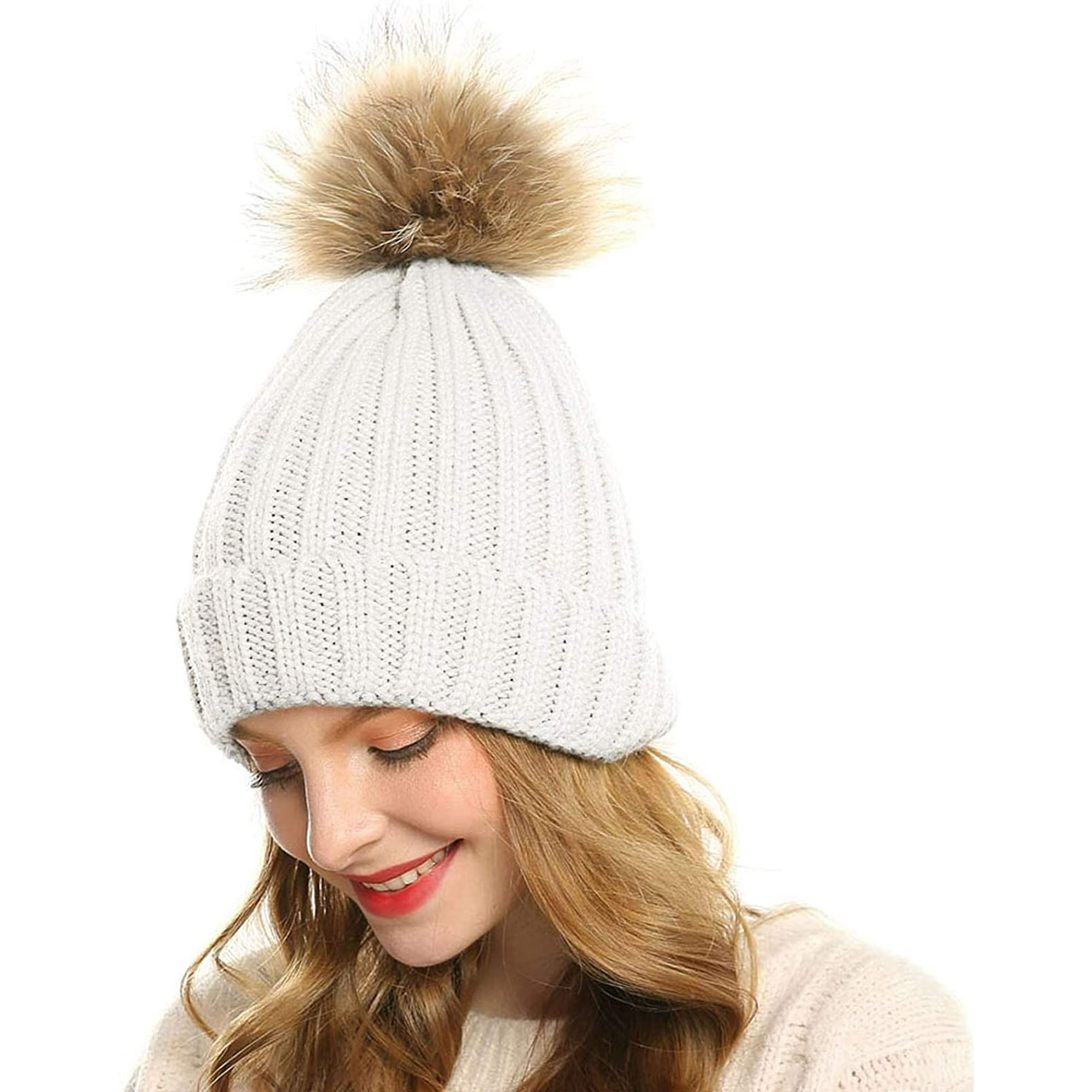 Bonnet d'Hiver en Tricot pour Femmes Pompon Chapeaux Acryliques
