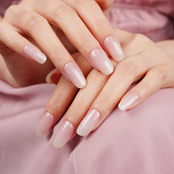 DANNI & TONI Semi Cured Gel Nail Strips Pink White Ombre (Cloud Halo) Shimmer Translucent Gel Nail Wraps 28 Stickers