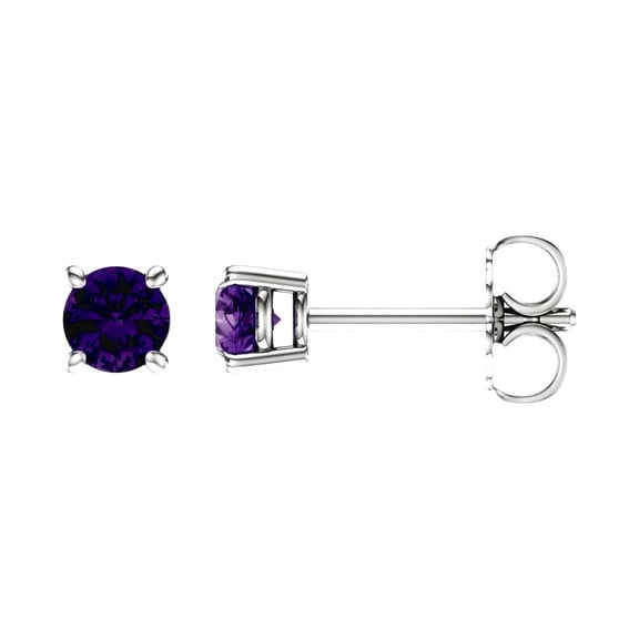 14k White Gold Amethyst 4mm Friction Polished Amethyst Earrings Stud Earring for Women