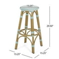 thumbnail image 3 of Dohney Outdoor French Aluminum 29.5 Inch Barstools, Set of 4, Light Teal, White, and Bamboo Finish, 3 of 7