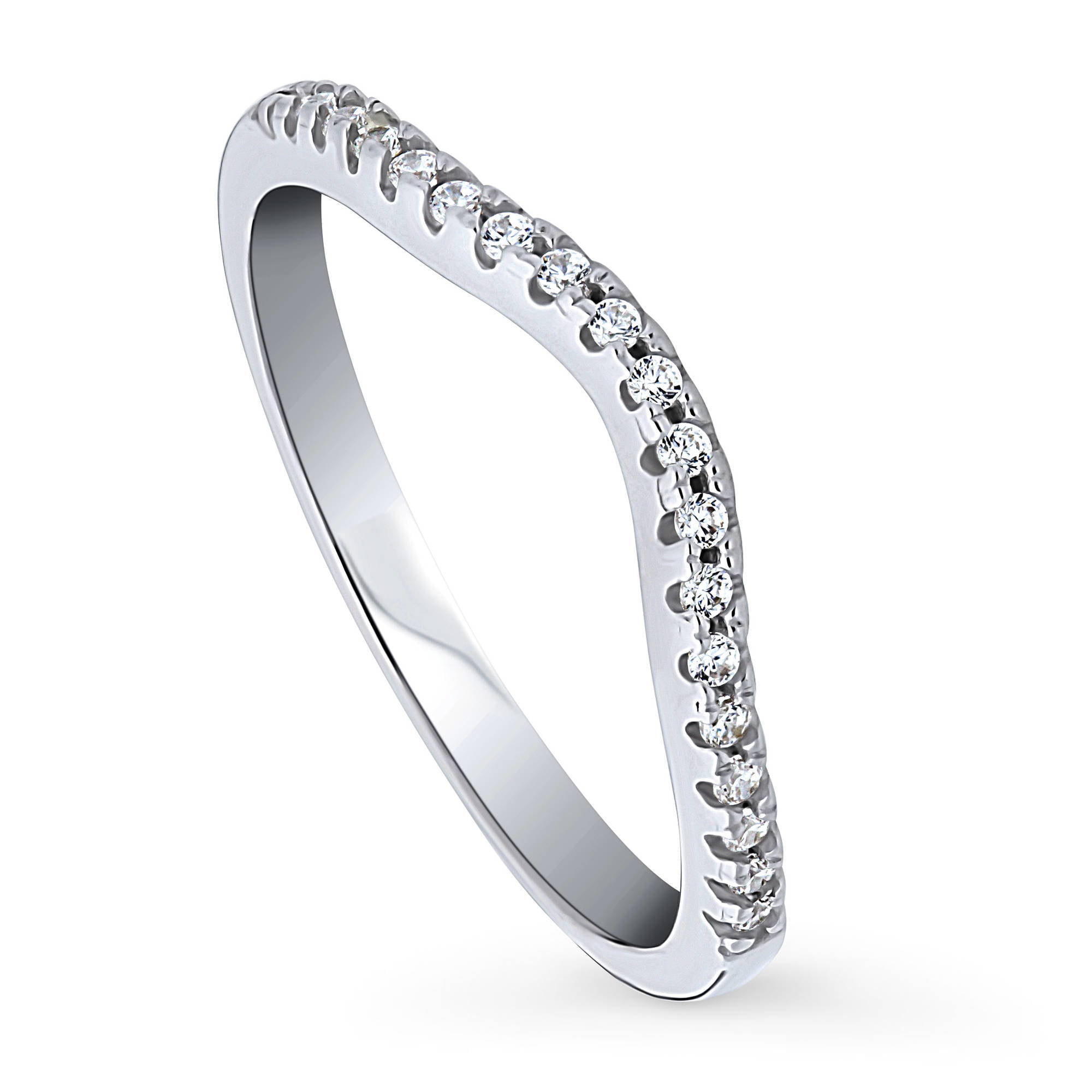 BERRICLE Sterling Silver Cubic Zirconia Wedding Curved Half Eternity Band Ring 