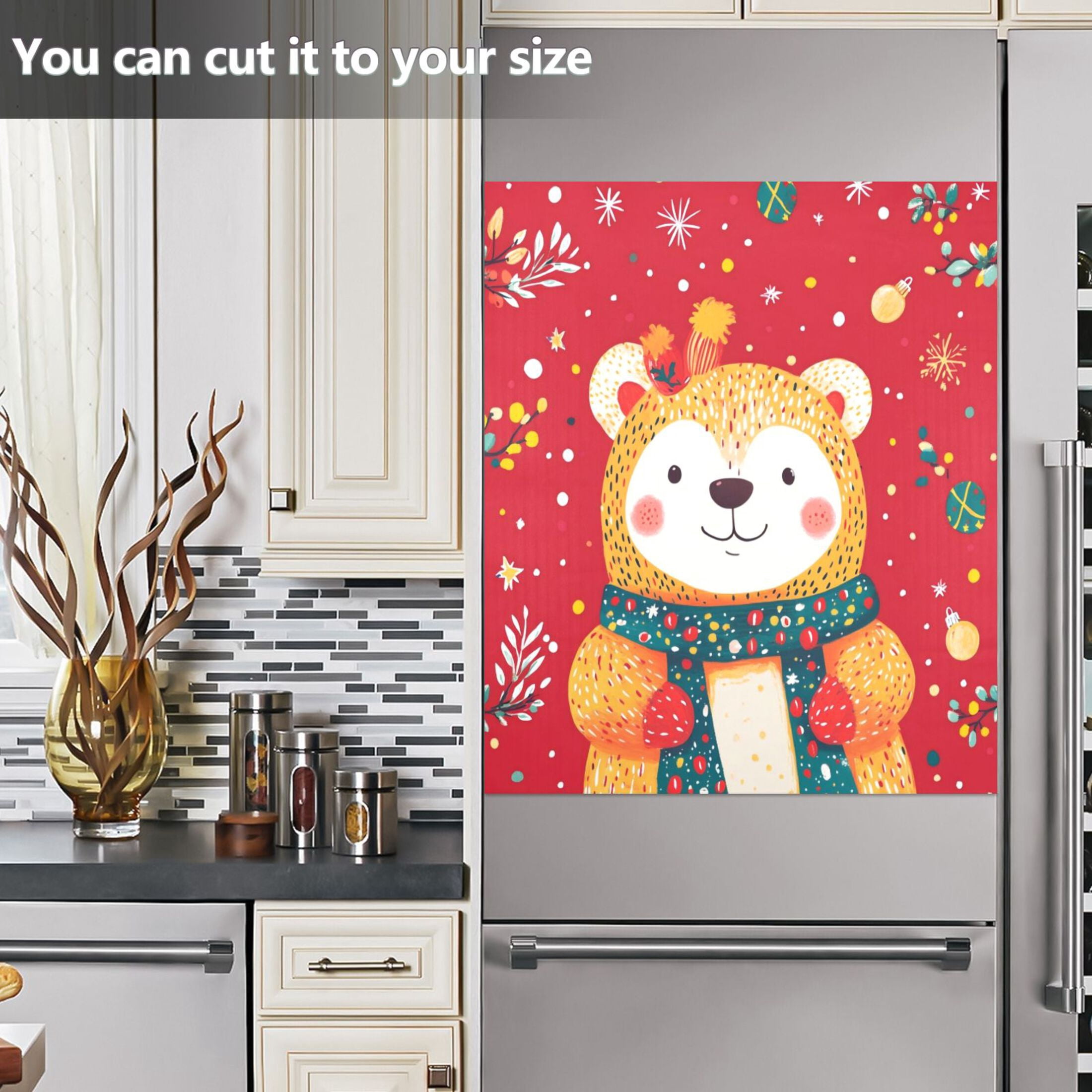 Dishwasher Magnetic Sticker 23x26 Inch Refrigerator Magnetic Sticker Washing Machine Magnetic Sticker Kitchen Panel Magnetic Sticker Home Decor Cute Red Christmas Bear
