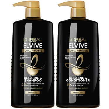 L'Oreal Paris Elvive Total Repair 5 Shampoo and Conditioner Set for Damaged Hair, 28 fl oz, 2 Pack