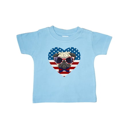 

Inktastic Pug Dog Patriotic US Flag Heart Gift Baby Boy or Baby Girl T-Shirt