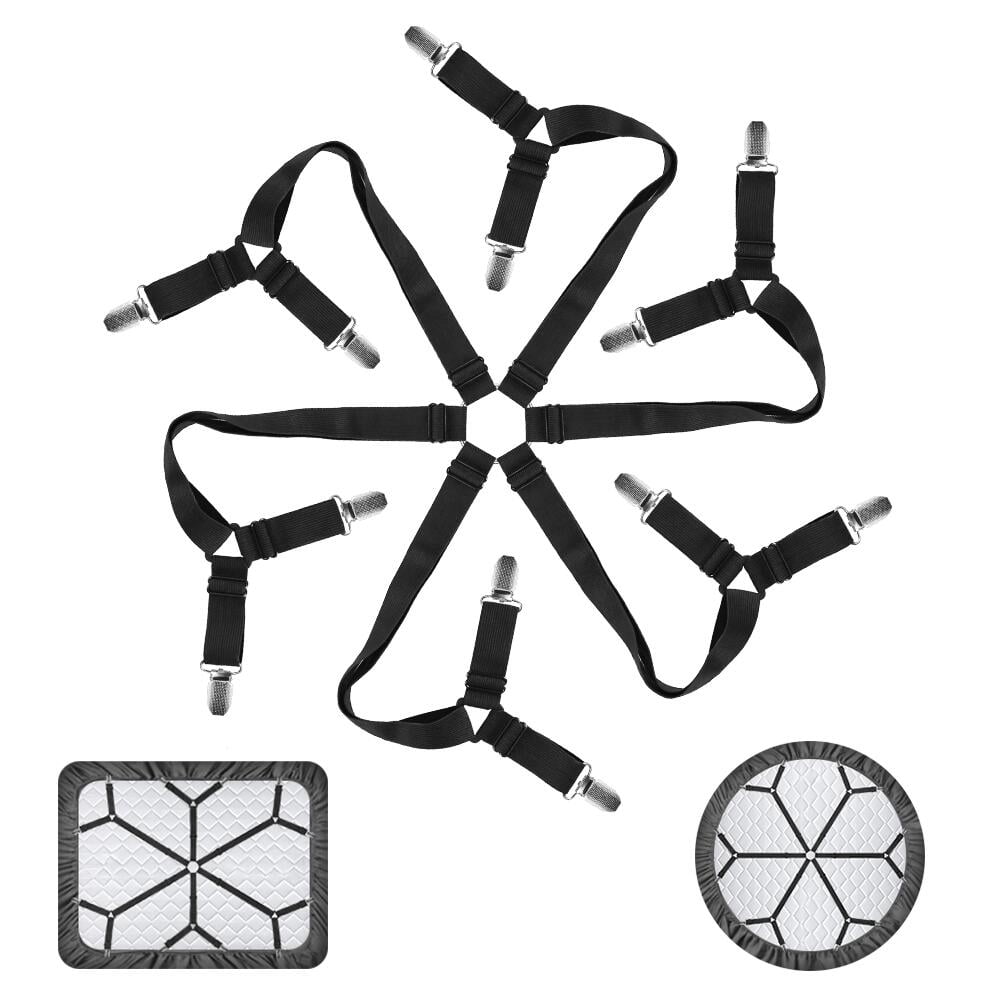 FGY Bed Sheet Holder Straps Adjustable 6 Sides NonSlip Elastic Bed Sheet Clips (Black