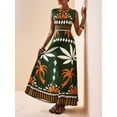 thumbnail image 5 of Green Tropical Botanical Print Sleeveless Maxi Dress For Summer Festival, Vacation, Beach, Street Style, 5 of 8
