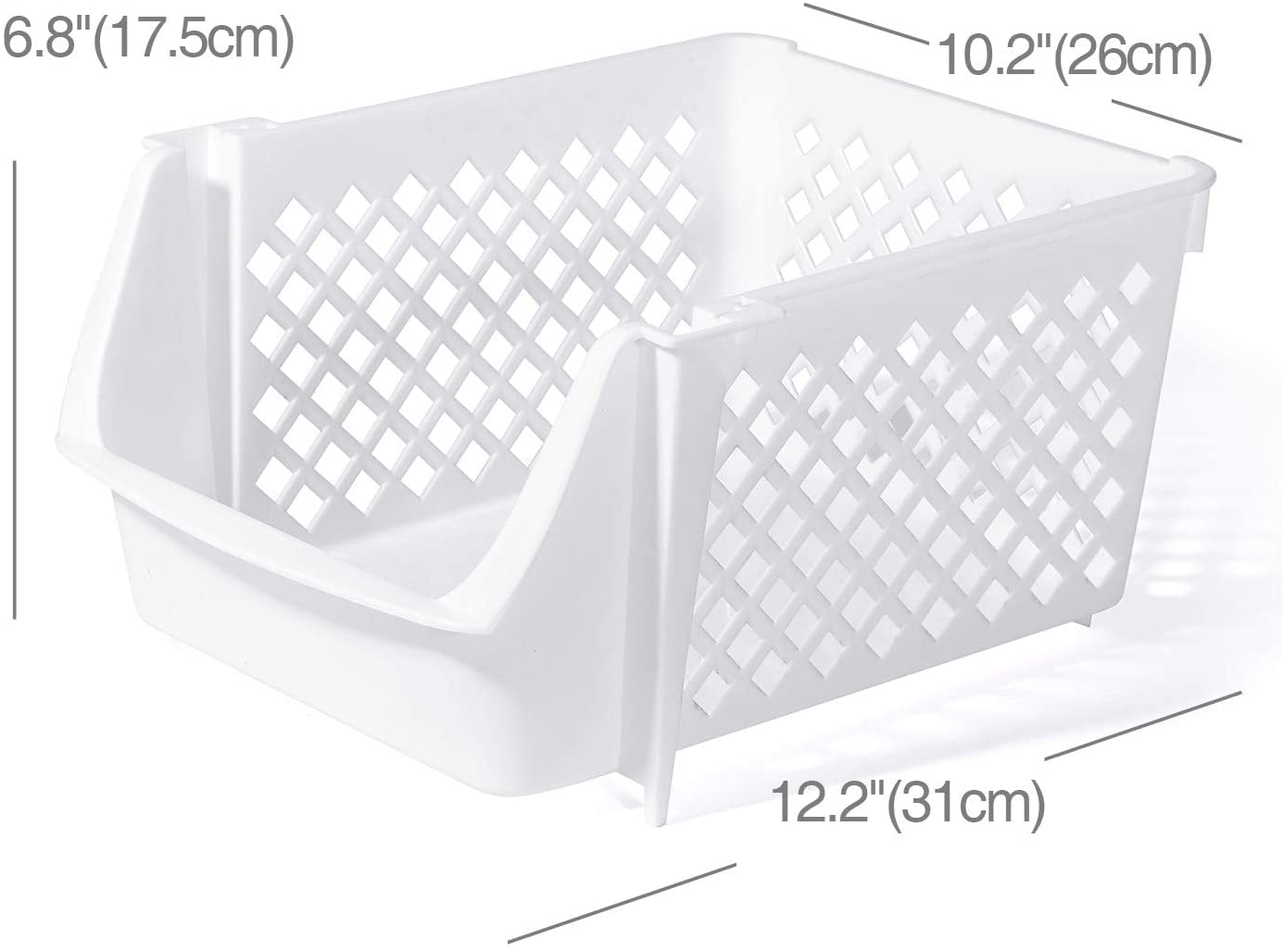 HOUSE DAY 4 Pack Plastic Storage Bins, Storage Basket, Versatile Open Plastic Bin Container, White