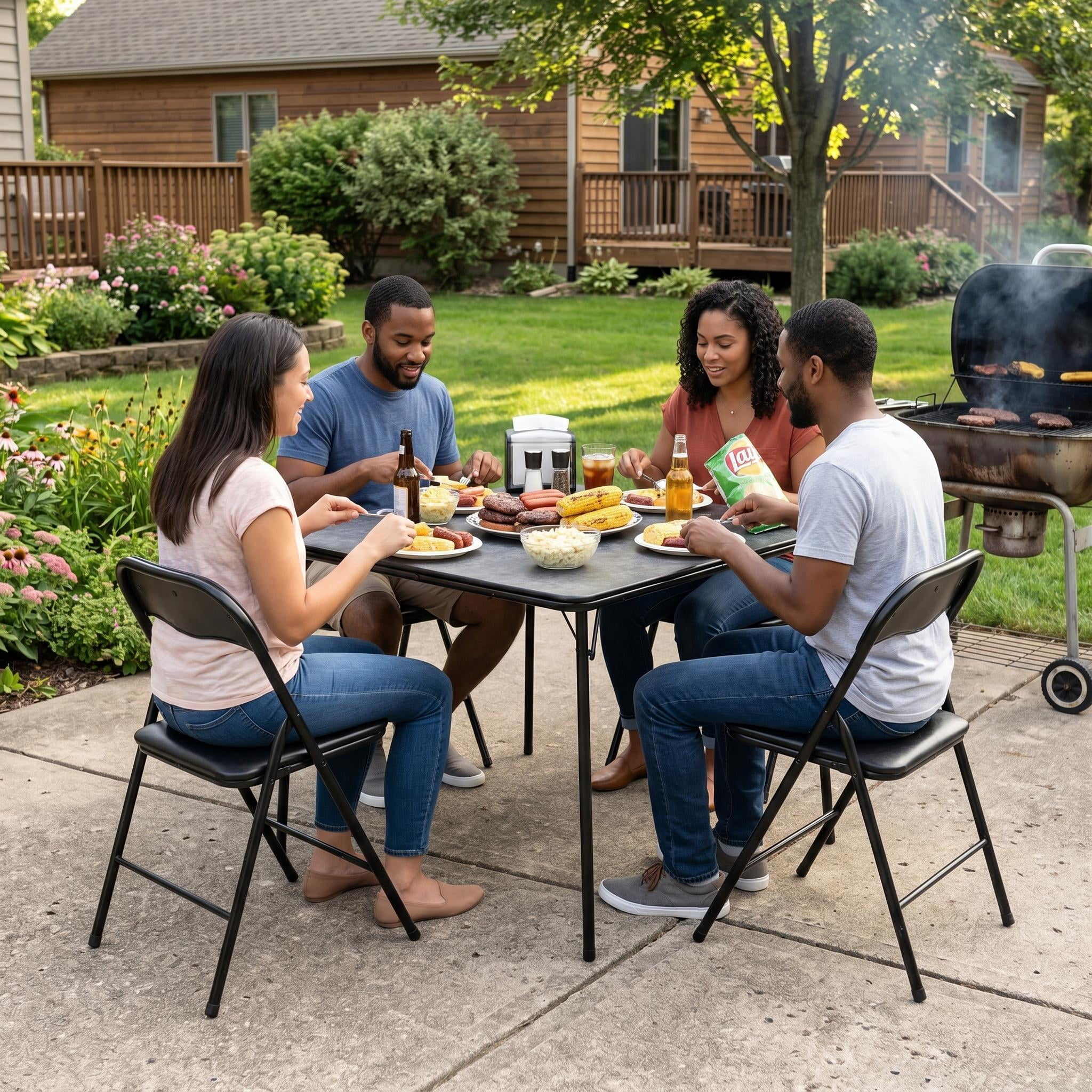 Homy Casa 5-Piece Folding Table Set with 4 Chairs, Square Card Table for Dining and Game Night