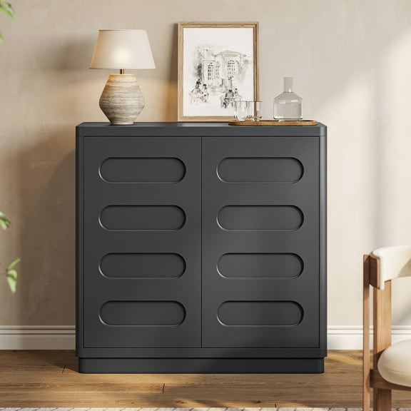 Sideboard Buffet Cabinet with Storage and Adjustable Shelves for Kitchen, Wood Console Table/Coffee Bar Cabinet with 2 Doors, Kitchen Sideboard Cabinet for Living Room Entryway, Black