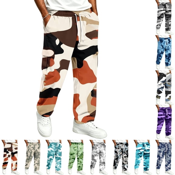 UDAUDU Cargo Sweatpants for Men Camo Fall Lightweight Stretch Drawstring Trouser Outdoor Hiking Relaxed Fit Sweatpants with Pockets Red M