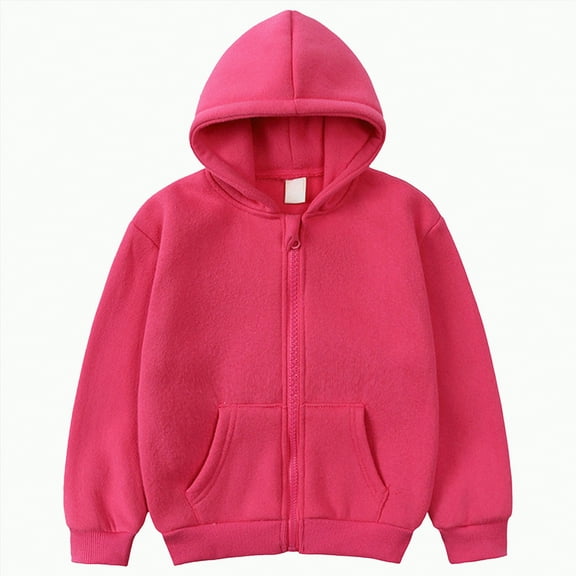 TOWED22 Toddler Baby Boy Girl Zip Up Hoodies Solid Color Casual Long Sleeve Hooded Sweatshirts Jacket with Pocket(Hot Pink,7-8 Y)